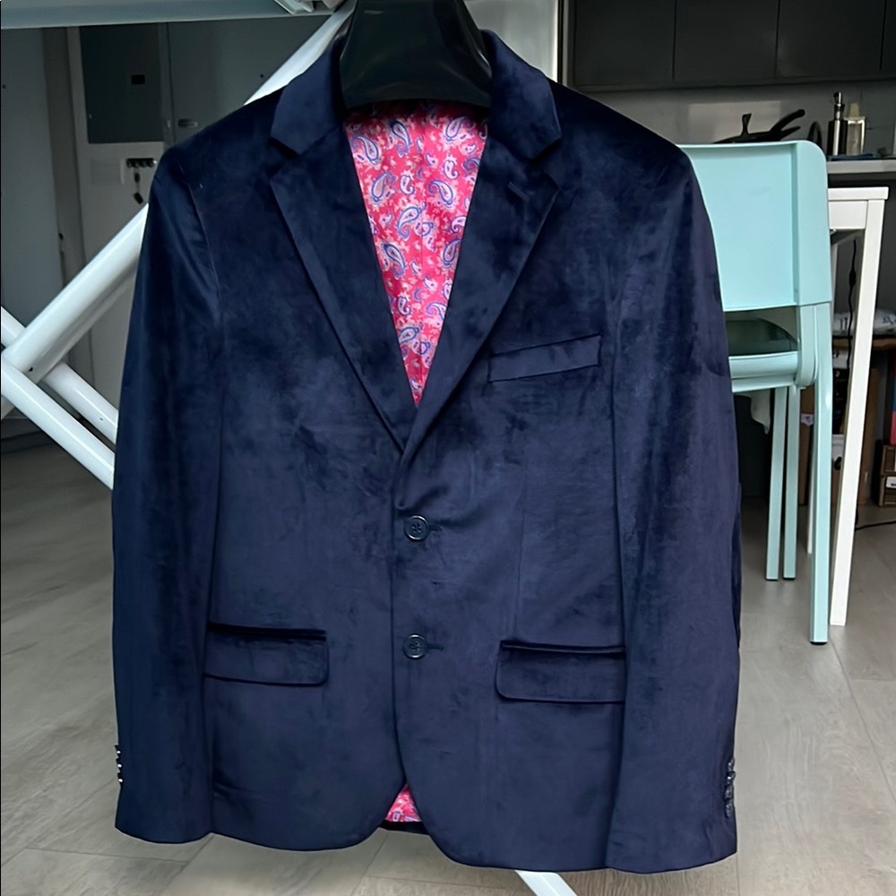 ISAAK MIZRAHI Velvet Navy Blue Boy’s Blazer Size 14